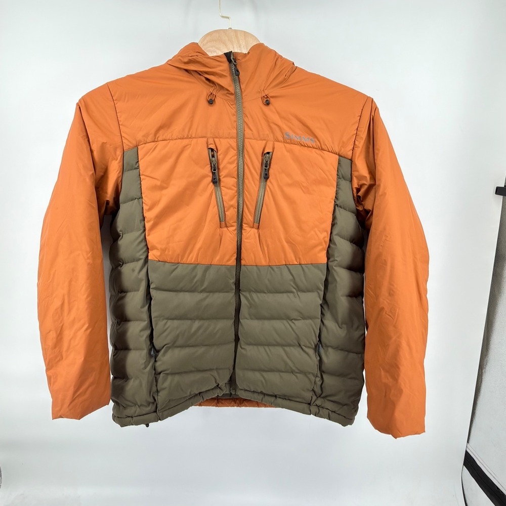 Simms Insulated Jacket Mens XL Orange Olive Green Pertex Primaloft Hooded